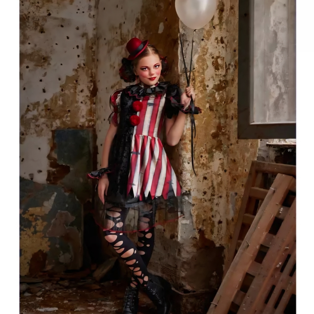 🤡Spirit Red and White Circus Performer Costume for Kids. Size:XL(12-14)